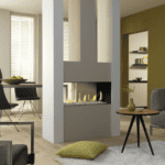 Gas Fire Installation in Kent | Coeval Fires 5 Modern double-sided gas fireplace in a stylish living space.
